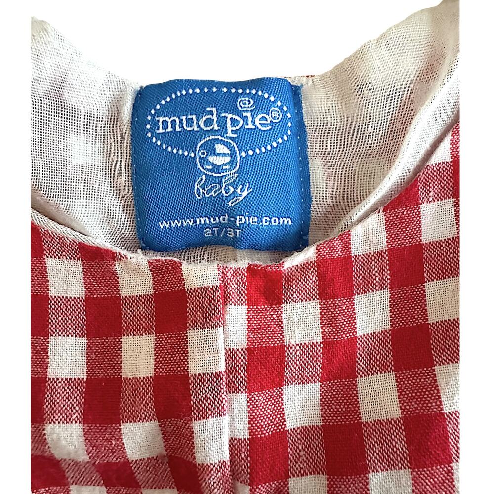 Mud Pie Baby Tool Box Gingham Longalls 2T/3T Red Check Construction Romper - Picture 3 of 4